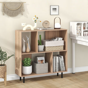 Open Shelf Bookcase with 4 Compartments-Natural view 2
