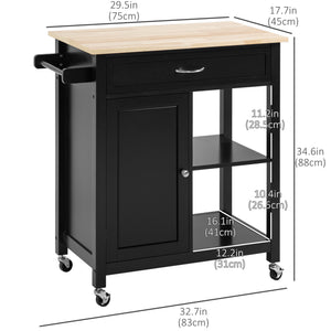 Rolling Kitchen Cart with Wood Top and Drawer, Kitchen Island on Wheels for Dining Room, Black | Aosom Canada