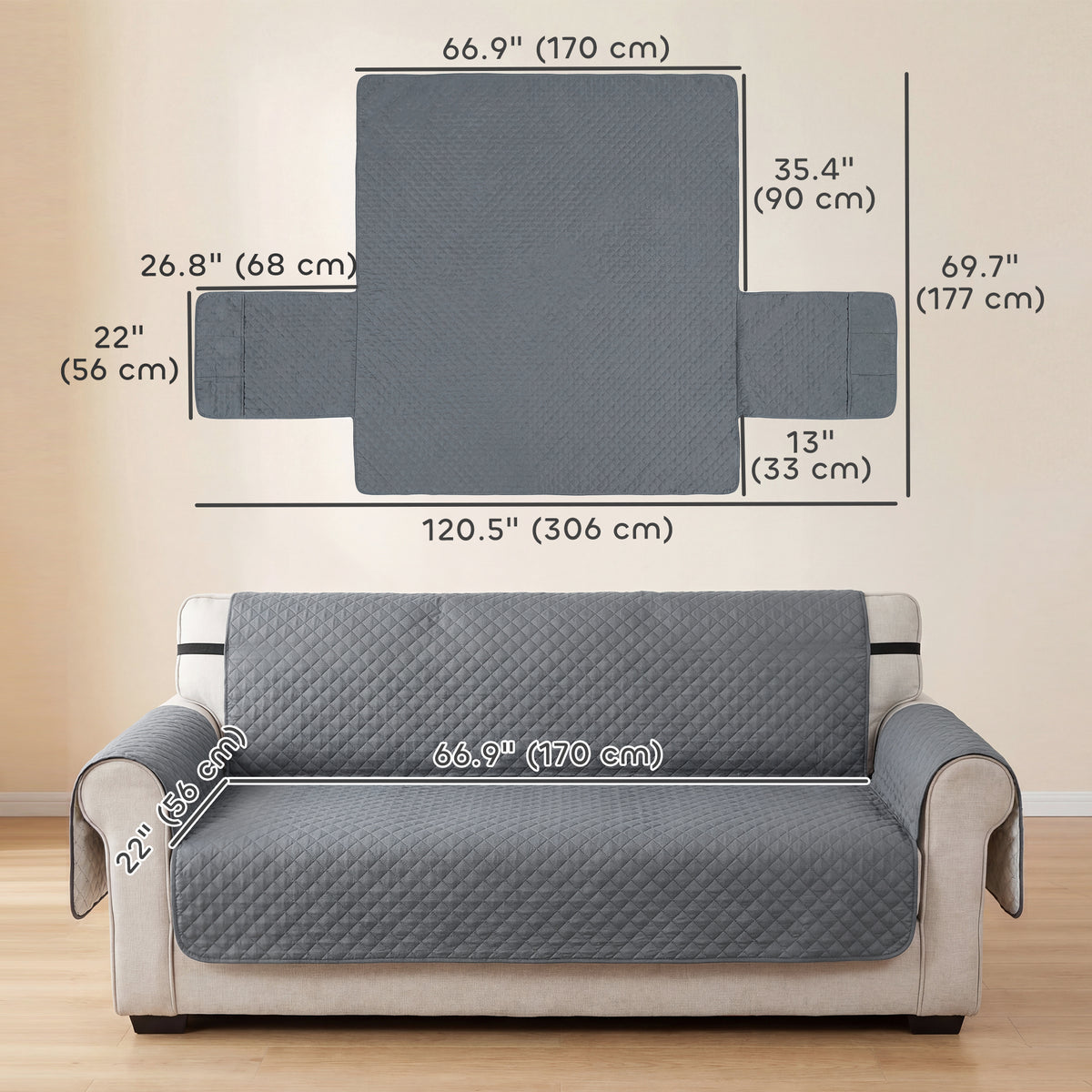 Waterproof Sofa Cover 3 Seater, Soft Couch Cover for Dogs Cats Pets, Non Slip Sofa Slipcoevr with Elastic Straps