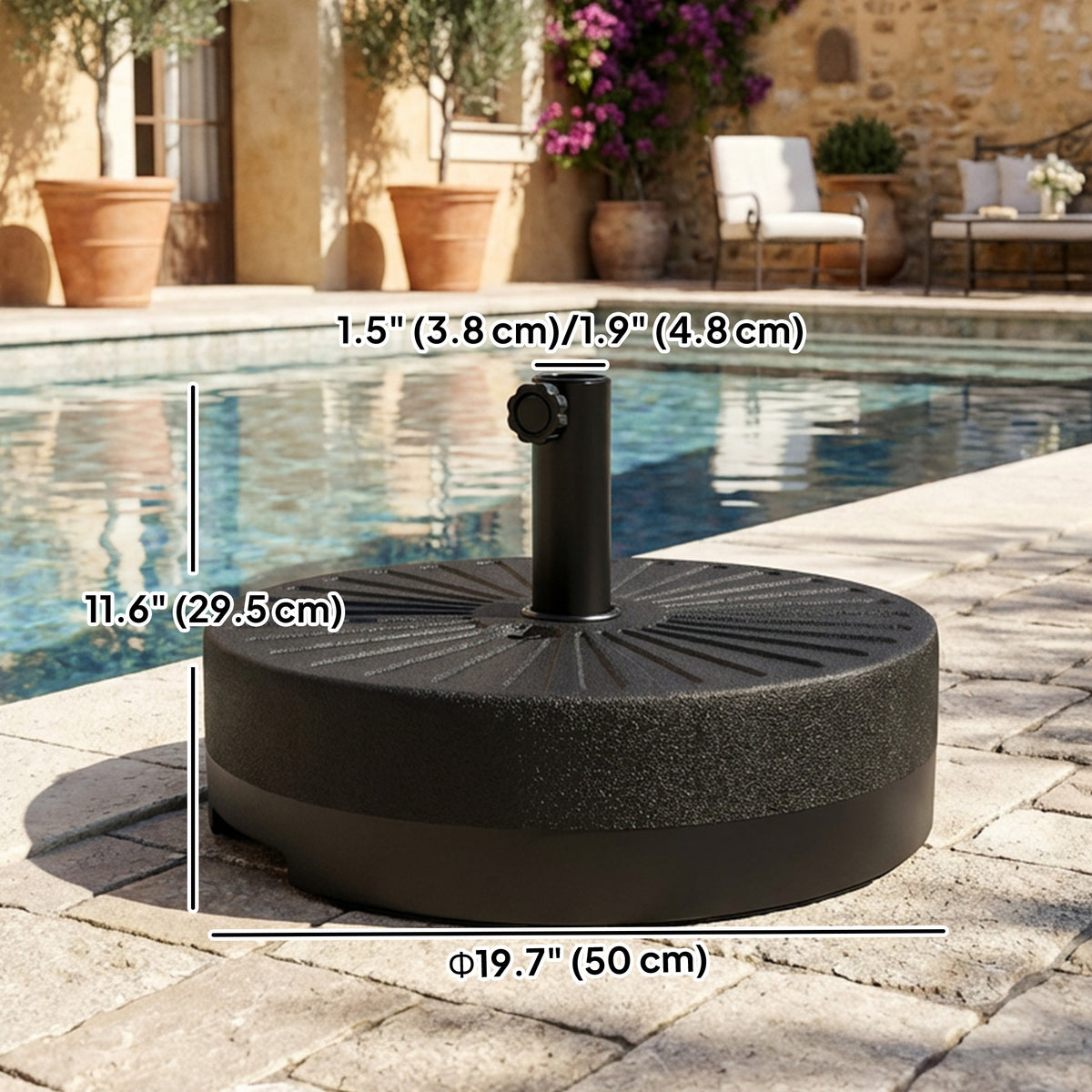 Fillable Umbrella Base, 20 inch Water Sand Filled Umbrella Stand, Fit 1.5"/1.9" Umbrella Pole