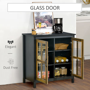 Kitchen Sideboard, Glass Door Buffet Cabinet, Accent Storage Cabinet with 2 Glass Doors and Adjustable Shelf for Dining Room, Living Room, Black Wood Grain