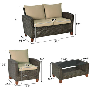 4 Pieces Patio Rattan Furniture Set with Cushions view 7