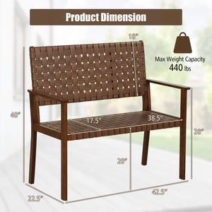 Outdoor All Weather Bench with Solid Rubber Wood Frame and Hand Woven PU Leather-Brown view 5