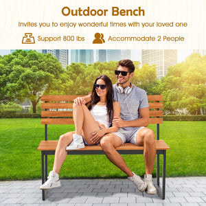 Outdoor Bench Acacia Wood Patio Loveseat with Backrest and Heavy Duty Metal Frame view 7
