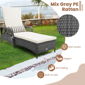 Outdoor Chaise Lounge Chair Recliner with 6-Level Backrest Cushion and Pillow view 5