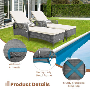 Outdoor Chaise Lounge Chair Recliner with 6-Level Backrest Cushion and Pillow view 8