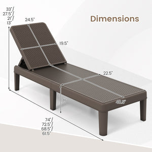 Outdoor Chaise Lounger Chair with Waterproof Rattan Textured PP Surface and 330 lbs Capacity-Brown view 5