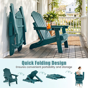 Outdoor Folding Adirondack Chair with Cup Holder and 5-Level Backrest-Green view 7