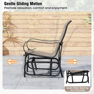Outdoor Glider Chairs Set of 2 with High Backrest Breathable Mesh Fabric and Metal Frame-Black and Brown view 7