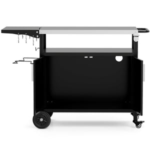 Outdoor Grill Cart with Storage and Folding Stainless Steel Top-Black view 4