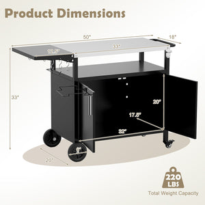 Outdoor Grill Cart with Storage and Folding Stainless Steel Top-Black view 5