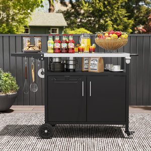 Outdoor Grill Cart with Storage and Folding Stainless Steel Top-Black view 6