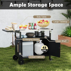Outdoor Grill Cart with Storage and Folding Stainless Steel Top-Black view 7