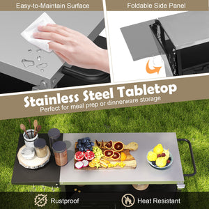 Outdoor Grill Cart with Storage and Folding Stainless Steel Top-Black view 8