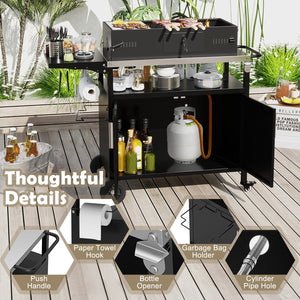 Outdoor Grill Cart with Storage and Folding Stainless Steel Top-Black view 9
