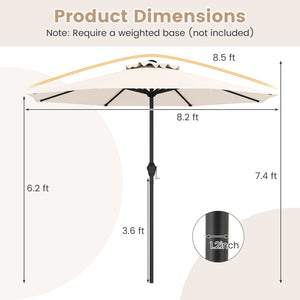 Outdoor Heavy Duty Market Umbrella with Crank Handle and 8 Sturdy Ribs-Beige view 4