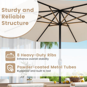 Outdoor Heavy Duty Market Umbrella with Crank Handle and 8 Sturdy Ribs-Beige view 8