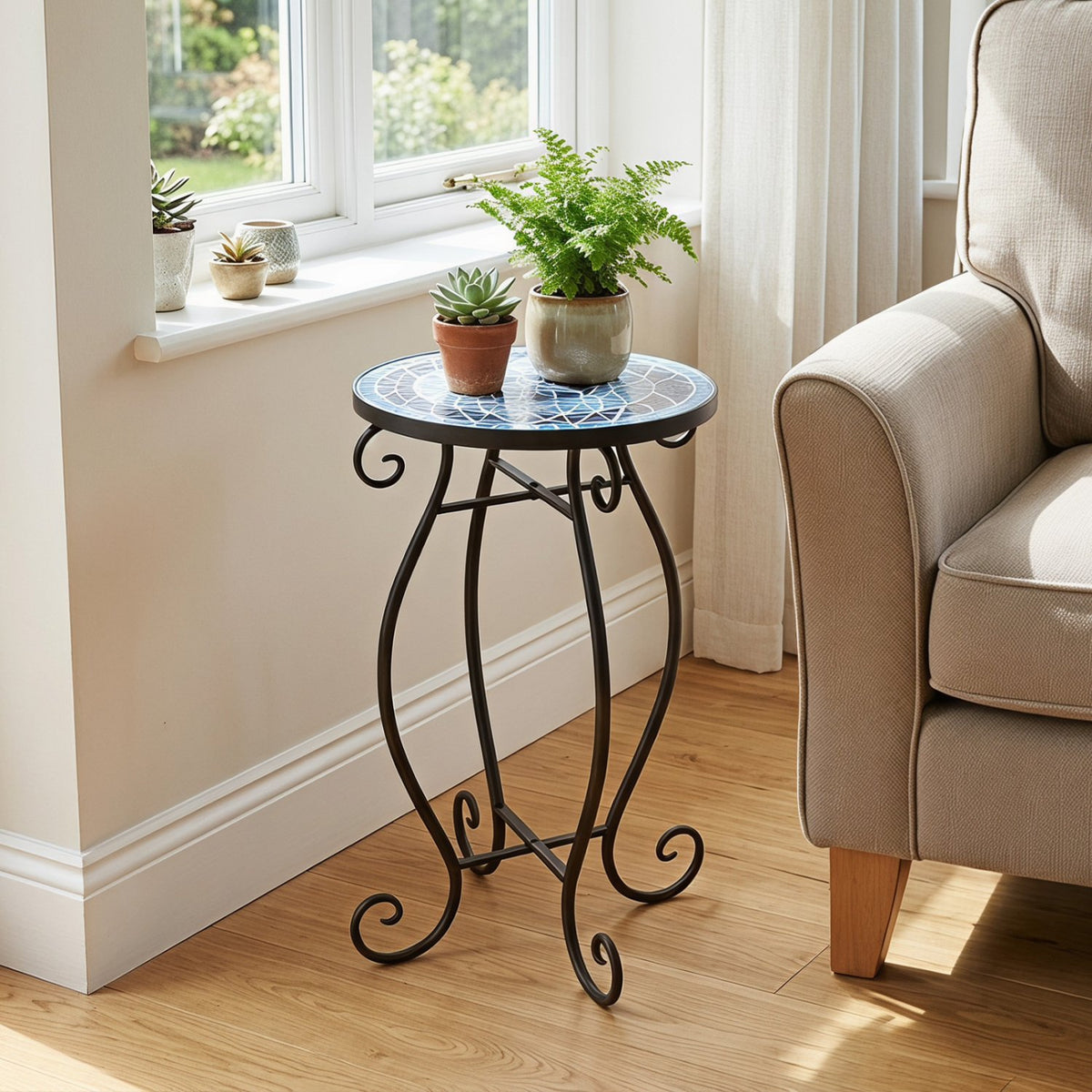Outdoor Indoor Steel Accent Plant Stand Cobalt Table-Blue view 2