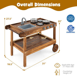 Outdoor Movable Mud Kitchen with 2 Rolling Wheels and 1 Push Handle-Natural view 5