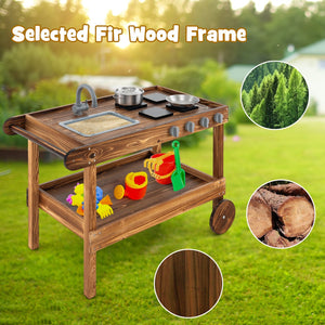 Outdoor Movable Mud Kitchen with 2 Rolling Wheels and 1 Push Handle-Natural view 9