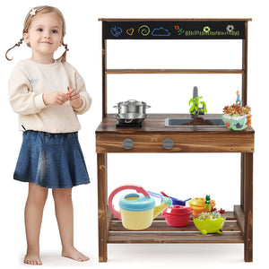 Outdoor Mud Kitchen for Kids with Rotatable Faucet and Removable Sink-Natural view 4