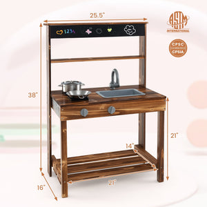Outdoor Mud Kitchen for Kids with Rotatable Faucet and Removable Sink-Natural view 5