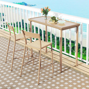 Outdoor Patio Bar Table Heavy Duty Rectangle Metal Frame-Brown view 3