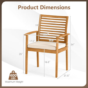 Outdoor Patio Dining Chairs Set of 2 with Removable Padded Cushion and Slatted Backrest-Beige view 5