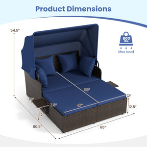 Outdoor Patio Rattan Daybed with Retractable Canopy and Side Tables-Navy view 5