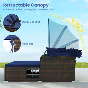 Outdoor Patio Rattan Daybed with Retractable Canopy and Side Tables-Navy view 8