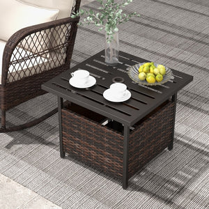 Outdoor Patio Rattan Wicker Steel Side Deck Table-Brown view 2