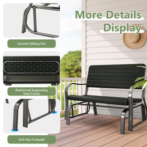 2-Seat Porch Glider with HDPE Back Seat and Steel Frame-Black view 6