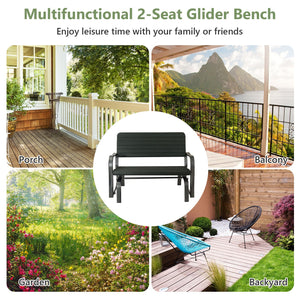 2-Seat Porch Glider with HDPE Back Seat and Steel Frame-Black view 8