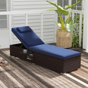 Outdoor PE RattanChaise Lounge with 6-level Backrest-Navy view 2