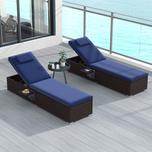 Outdoor PE RattanChaise Lounge with 6-level Backrest-Navy view 3