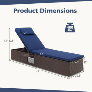 Outdoor PE RattanChaise Lounge with 6-level Backrest-Navy view 4