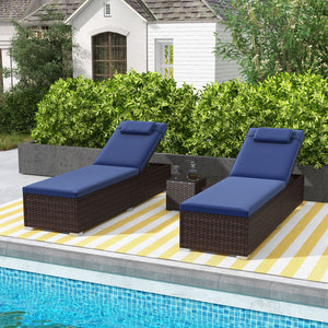 Outdoor PE RattanChaise Lounge with 6-level Backrest-Navy view 5