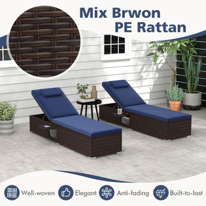 Outdoor PE RattanChaise Lounge with 6-level Backrest-Navy view 7