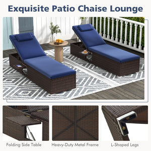 Outdoor PE RattanChaise Lounge with 6-level Backrest-Navy view 8
