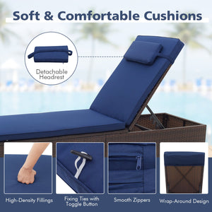 Outdoor PE RattanChaise Lounge with 6-level Backrest-Navy view 9