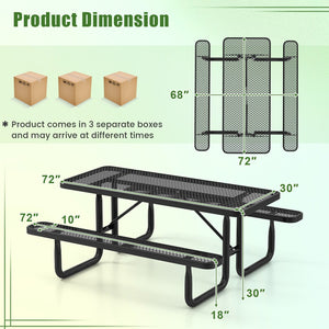 Outdoor Picnic Table and Bench Set for 8 Person with Seats and Mesh Grid-Black view 5