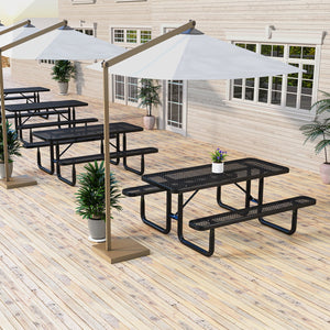 Outdoor Picnic Table and Bench Set for 8 Person with Seats and Mesh Grid-Black view 6