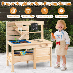 Outdoor Play Pretend Kitchen with Detachable Sandbox and Removable Sink-Natural view 9