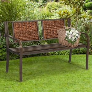 Outdoor Porch Furniture Patio Garden Bench Steel Frame Rattan view 2