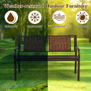 Outdoor Porch Furniture Patio Garden Bench Steel Frame Rattan view 3