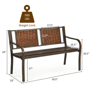 Outdoor Porch Furniture Patio Garden Bench Steel Frame Rattan view 4