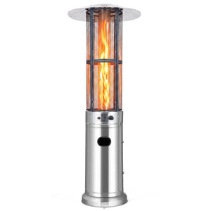 Outdoor Propane Patio Heater with Glass Tube and Tilt-Over Protection-Silver