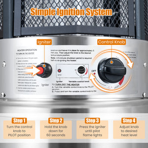 Outdoor Propane Patio Heater with Glass Tube and Tilt-Over Protection-Silver view 8