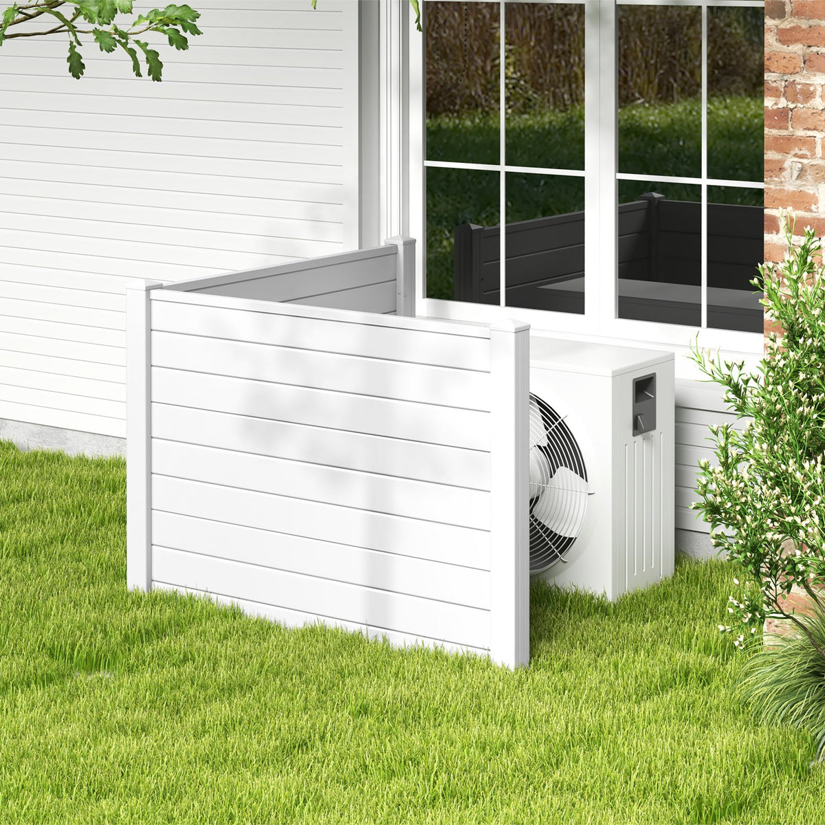 Outdoor PVC Air Conditioner Fence with 20 Inch Long Stakes-White view 2