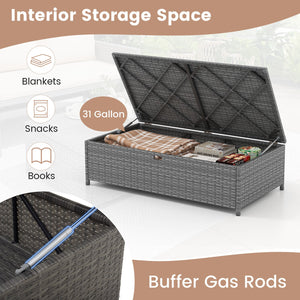 Outdoor Rattan Daybed Wicker Loveseat and 31 Gallon Storage Ottoman-Brown view 4